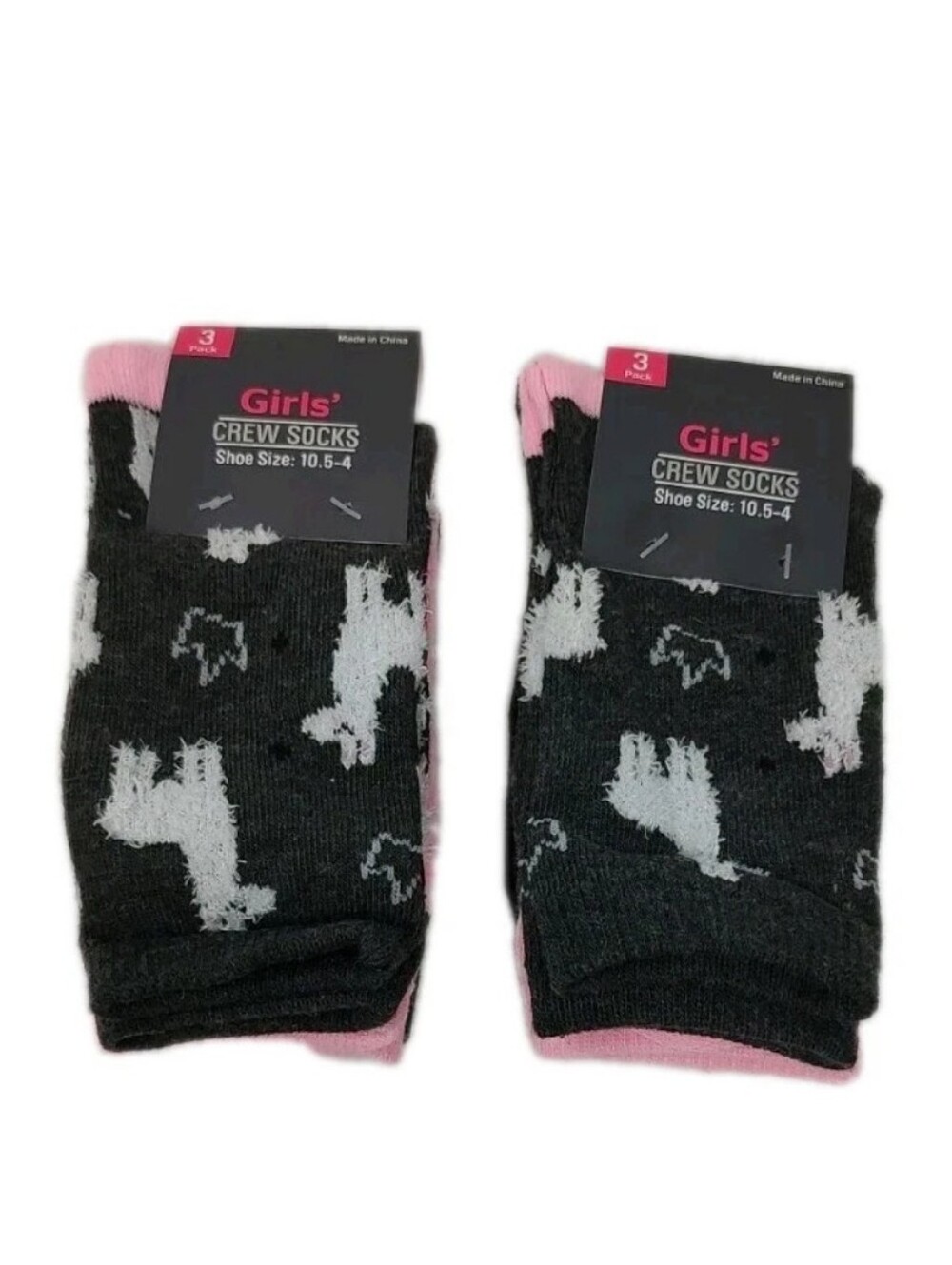NEW 6 Pairs Girls Llama Crew Socks 2 Packs of 3 Shoe Size 10.5-4Bundle of 2 p